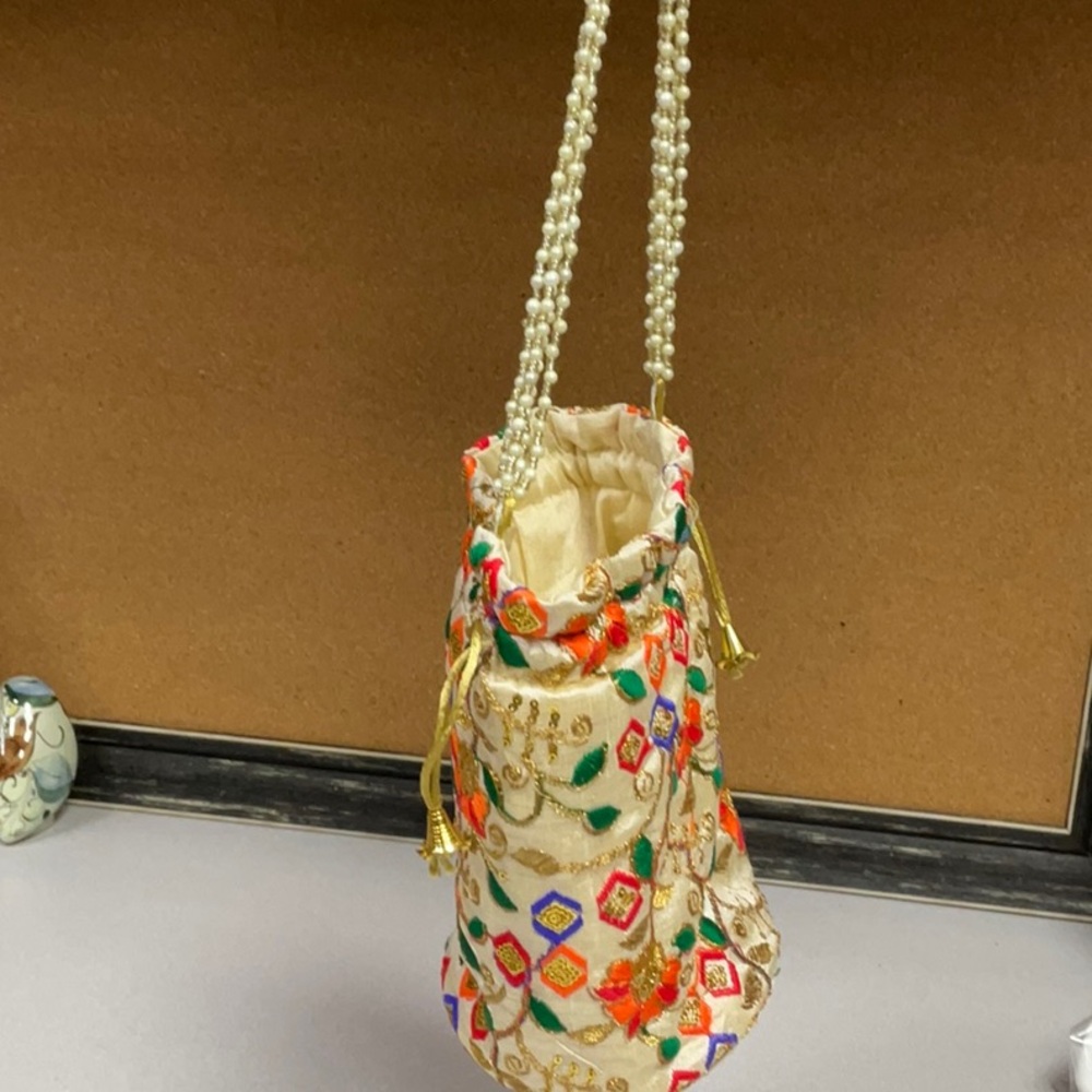 Embroidered Multicolor Drawstring Bag - image 1